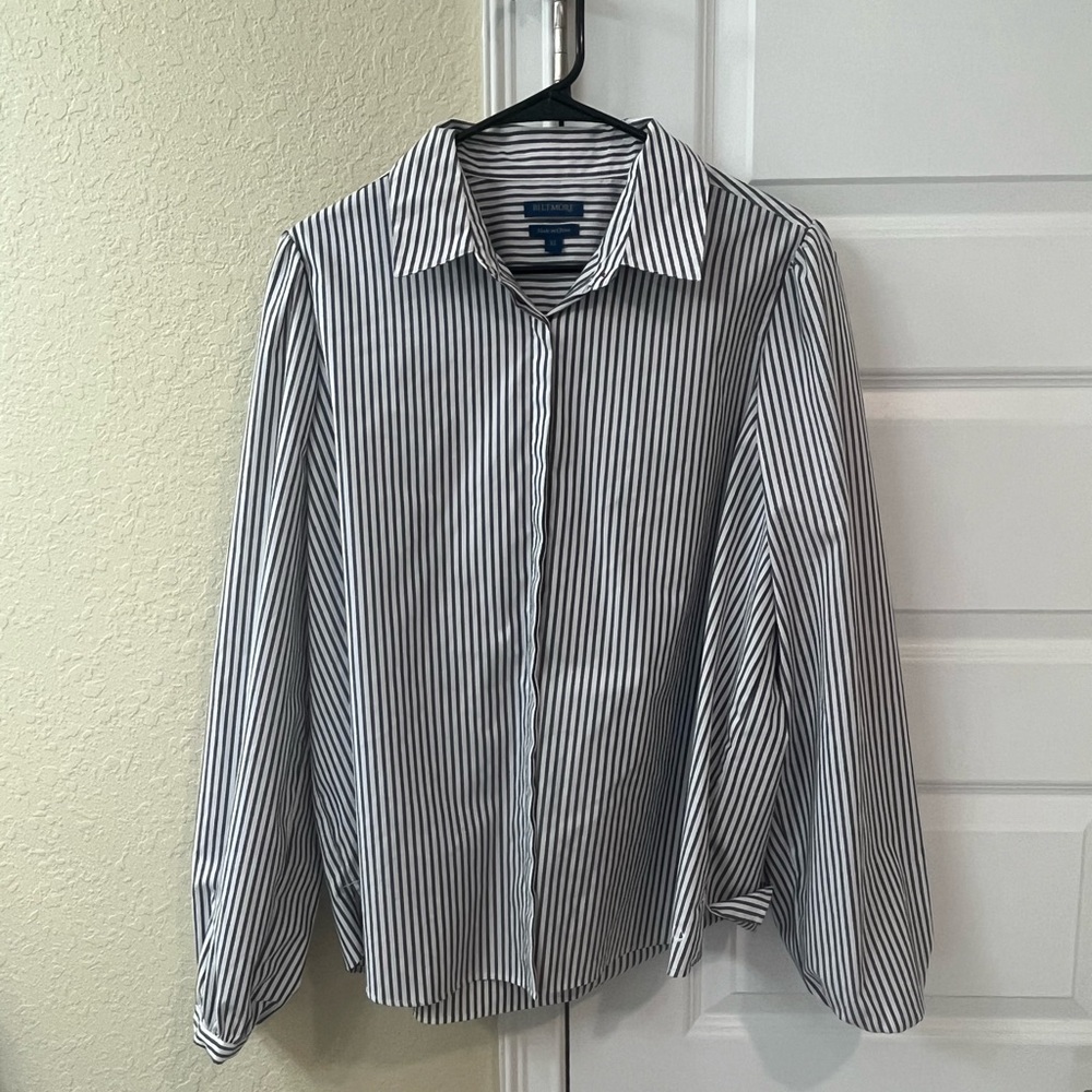 Biltmore Navy and White Striped Button Down Shirt
